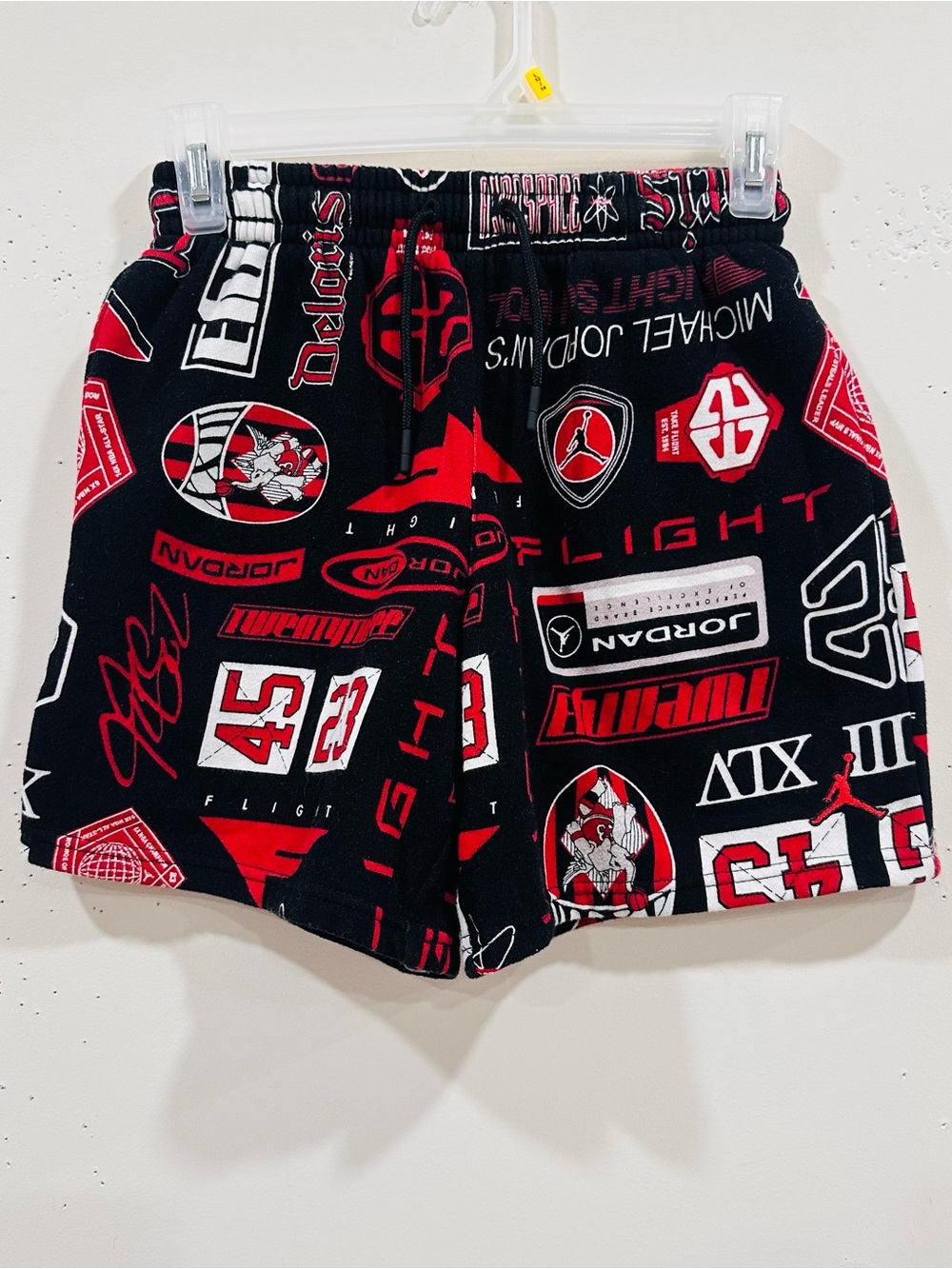 Jordan Essentials Boys FLC AOP Shorts Black Red Size M 10-12 YRS 132-147cm
